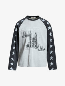 INSERROR MAFA | Cityscape Star Raglan Sweatshirt in Gray - front view