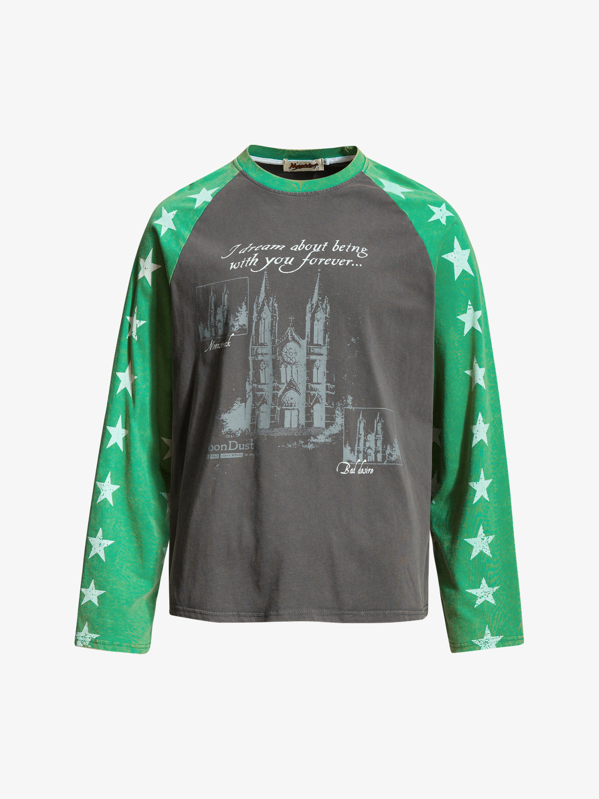 INSERROR MAFA | Cityscape Star Raglan Sweatshirt in Green - front view