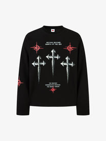 MCCNN | Triple Cross Star Sweatshirt in Black - front view