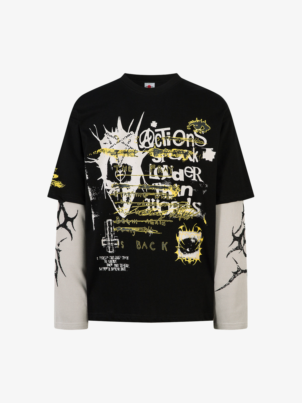 MCCNN | Poster Collage Layered Sleeve Sweatshirt in Black - front view