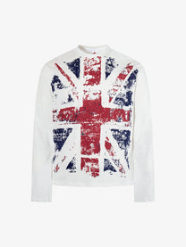 MCCNN | Distressed Union Jack Sweatshirt in White - front view