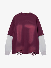 MFOUR | Studded Number 17 Layered Sweatshirt in Red - back view