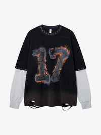MFOUR | Studded Number 17 Layered Sweatshirt