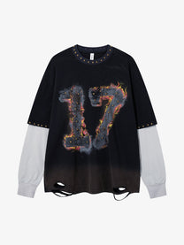 MFOUR | Studded Number 17 Layered Sweatshirt in Black - front view