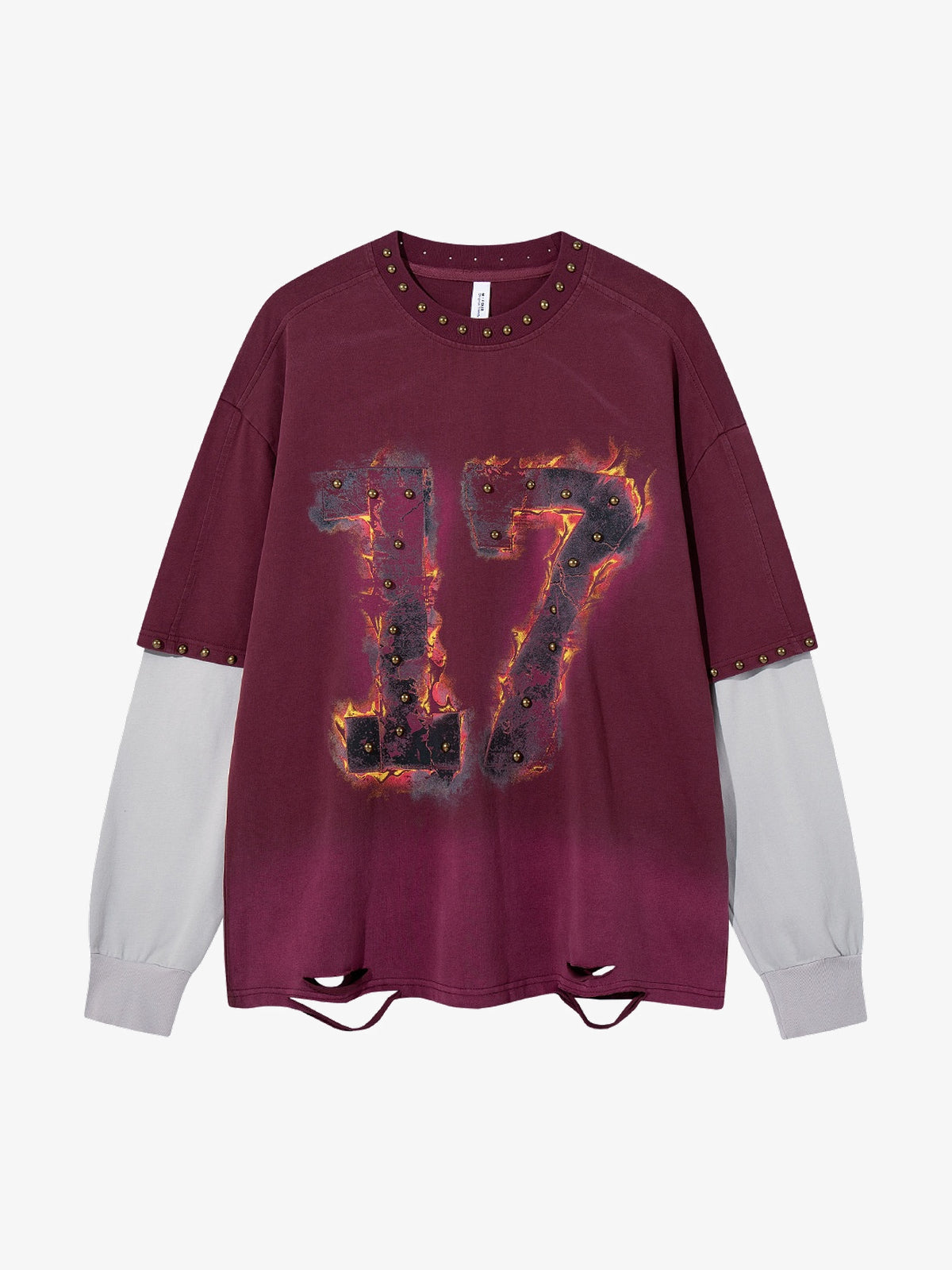 MFOUR | Studded Number 17 Layered Sweatshirt in Red - front view