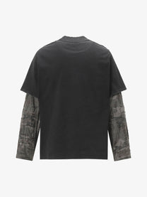 MILLET | Tattoo Print Layered Sleeve Sweatshirt in Black - back view