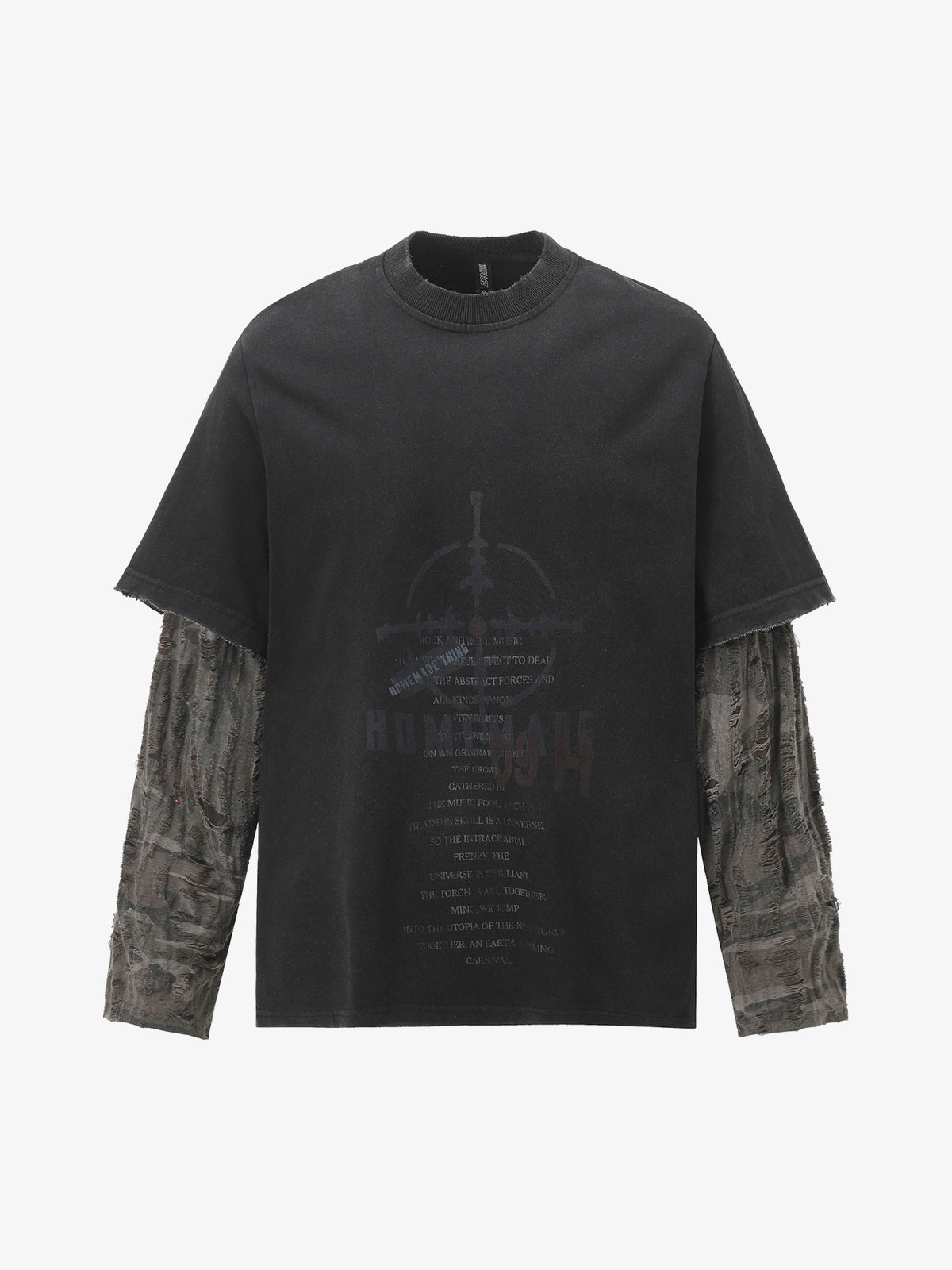 MILLET | Tattoo Print Layered Sleeve Sweatshirt in Black - front view
