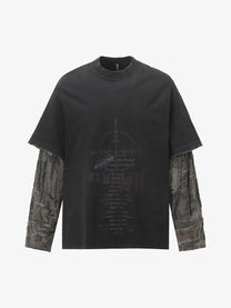 MILLET | Tattoo Print Layered Sleeve Sweatshirt in Black - front view