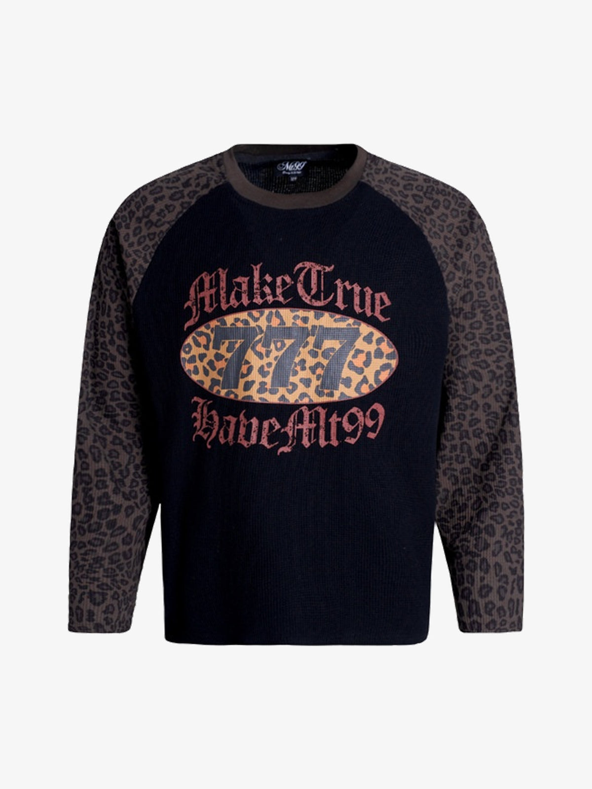 MT99 | Leopard Raglan Letter Sweatshirt in Black - front view