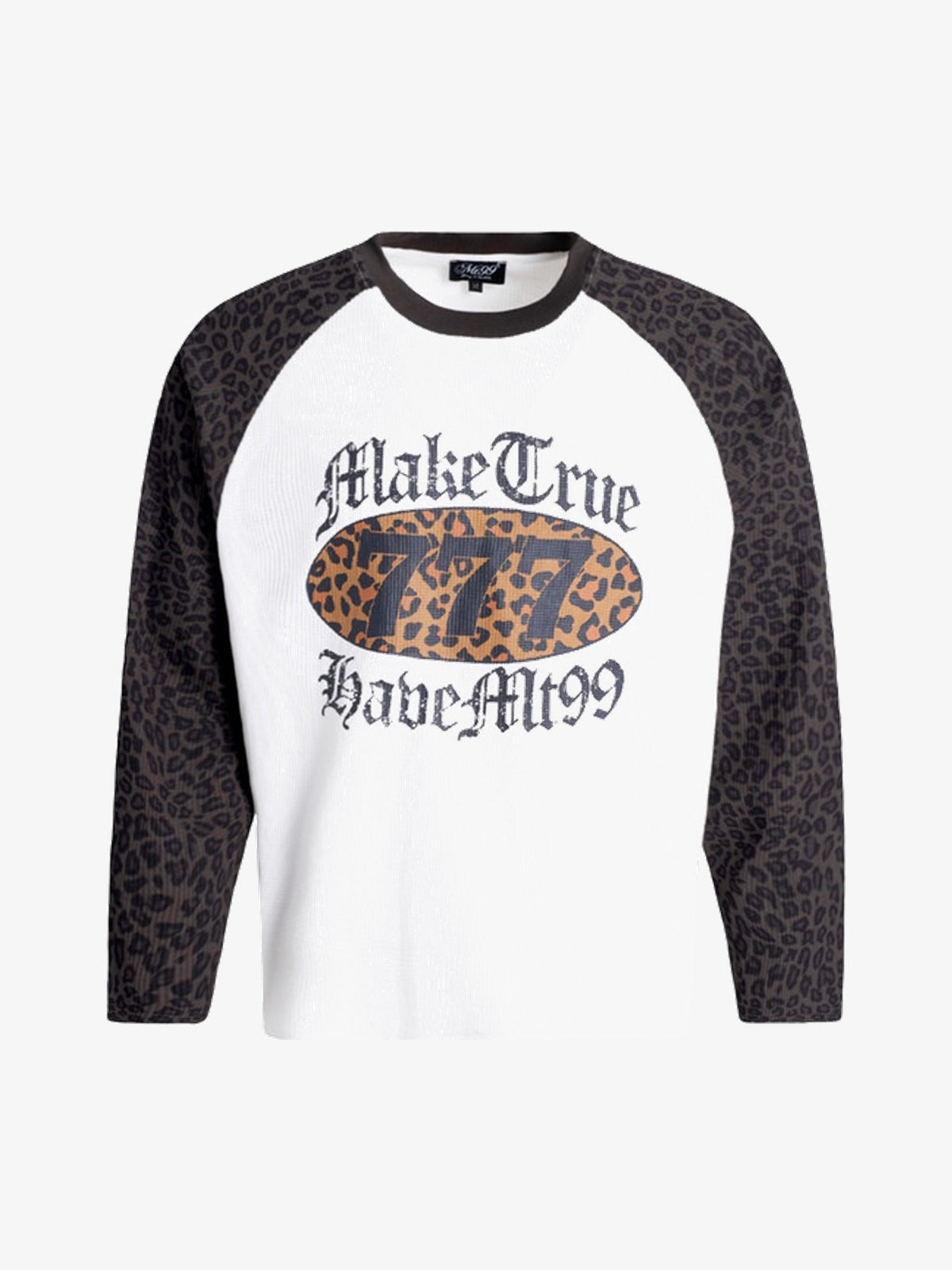 MT99 | Leopard Raglan Letter Sweatshirt in White - front view
