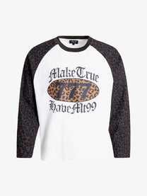 MT99 | Leopard Raglan Letter Sweatshirt in White - front view