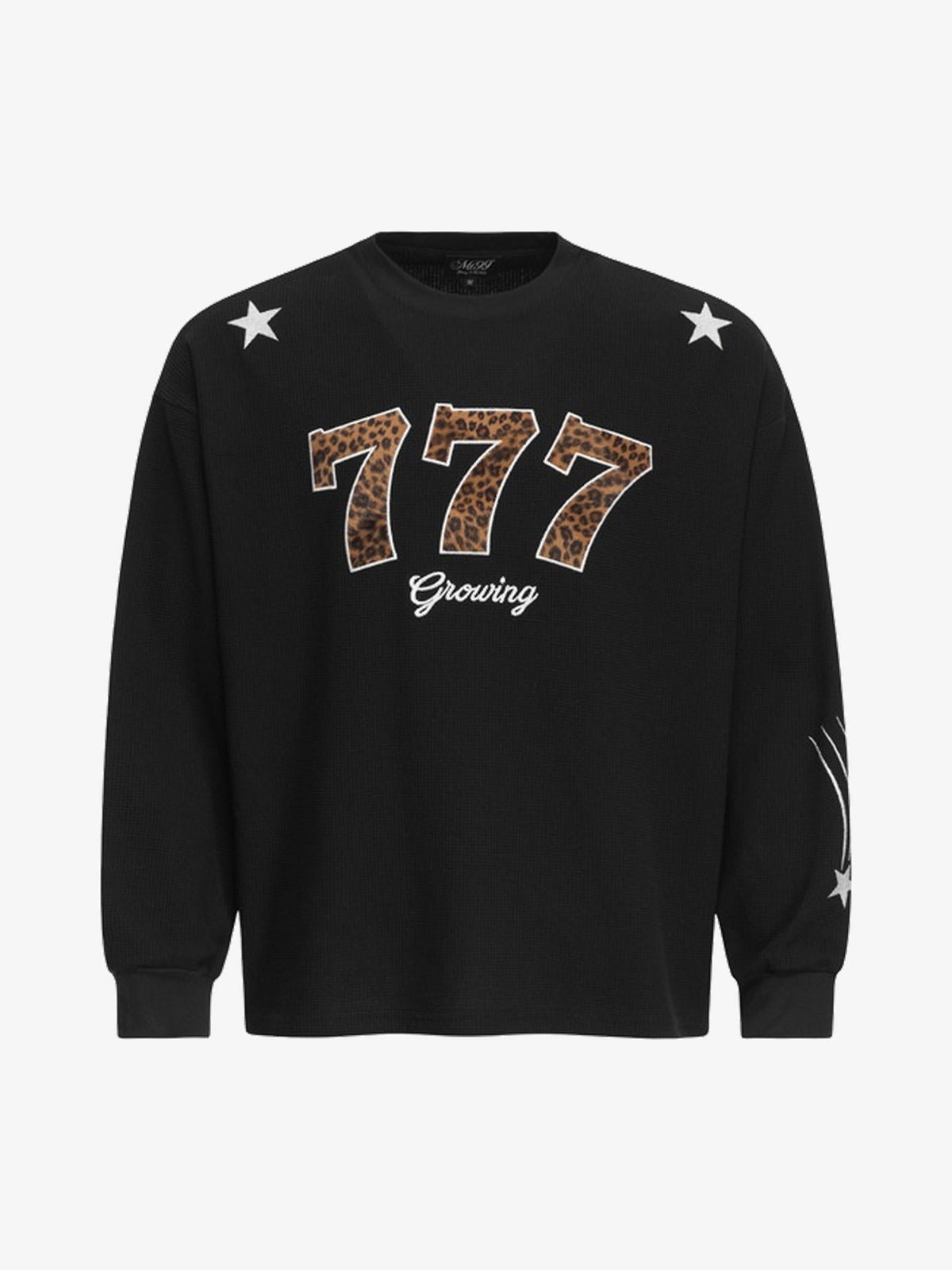 MT99 | Embroidered Leopard 777 Sweatshirt in Black - front view