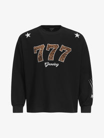 MT99 | Embroidered Leopard 777 Sweatshirt in Black - front view