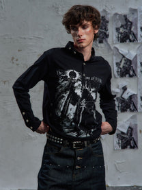 PAIKI | Studded Figure Stand Collar Sweatshirt - product detail