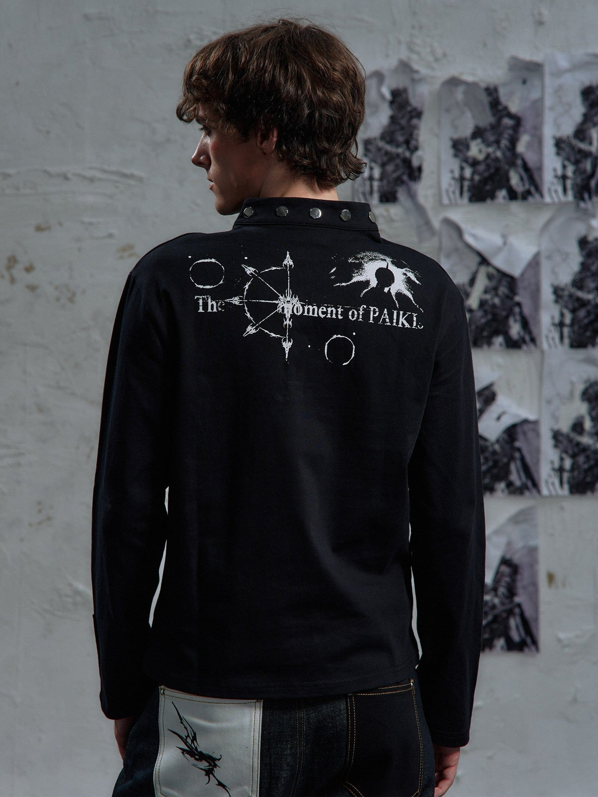 PAIKI | Studded Figure Stand Collar Sweatshirt - product detail
