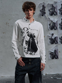 PAIKI | Studded Figure Stand Collar Sweatshirt - product detail