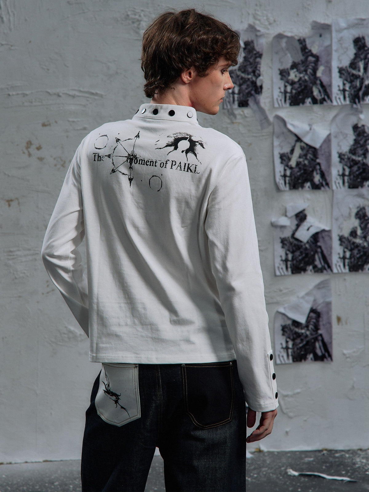 PAIKI | Studded Figure Stand Collar Sweatshirt - product detail