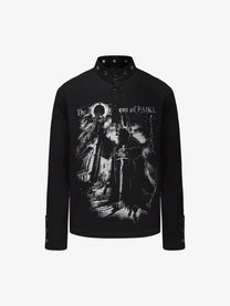 PAIKI | Studded Figure Stand Collar Sweatshirt in Black - front view