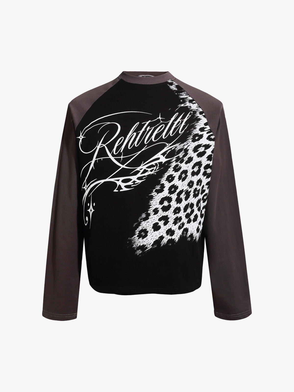 REFUSION | Leopard Script Panel Sweatshirt in Black - front view