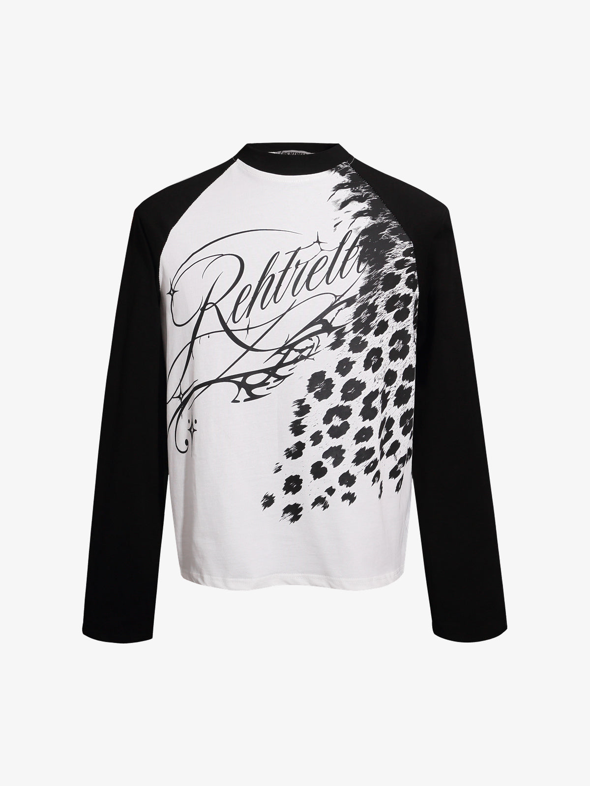 REFUSION | Leopard Script Panel Sweatshirt in White - front view