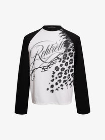 REFUSION | Leopard Script Panel Sweatshirt in White - front view