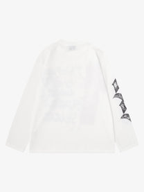 SAVAGE BASE | Red Block Letter Waffle Sweatshirt in White - back view