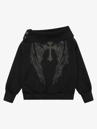 SEVEERS | Wing Print Off Shoulder Sweatshirt