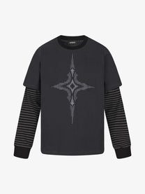 SMK MADE | Star Emblem Layered Sleeve Sweatshirt in Purple - front view