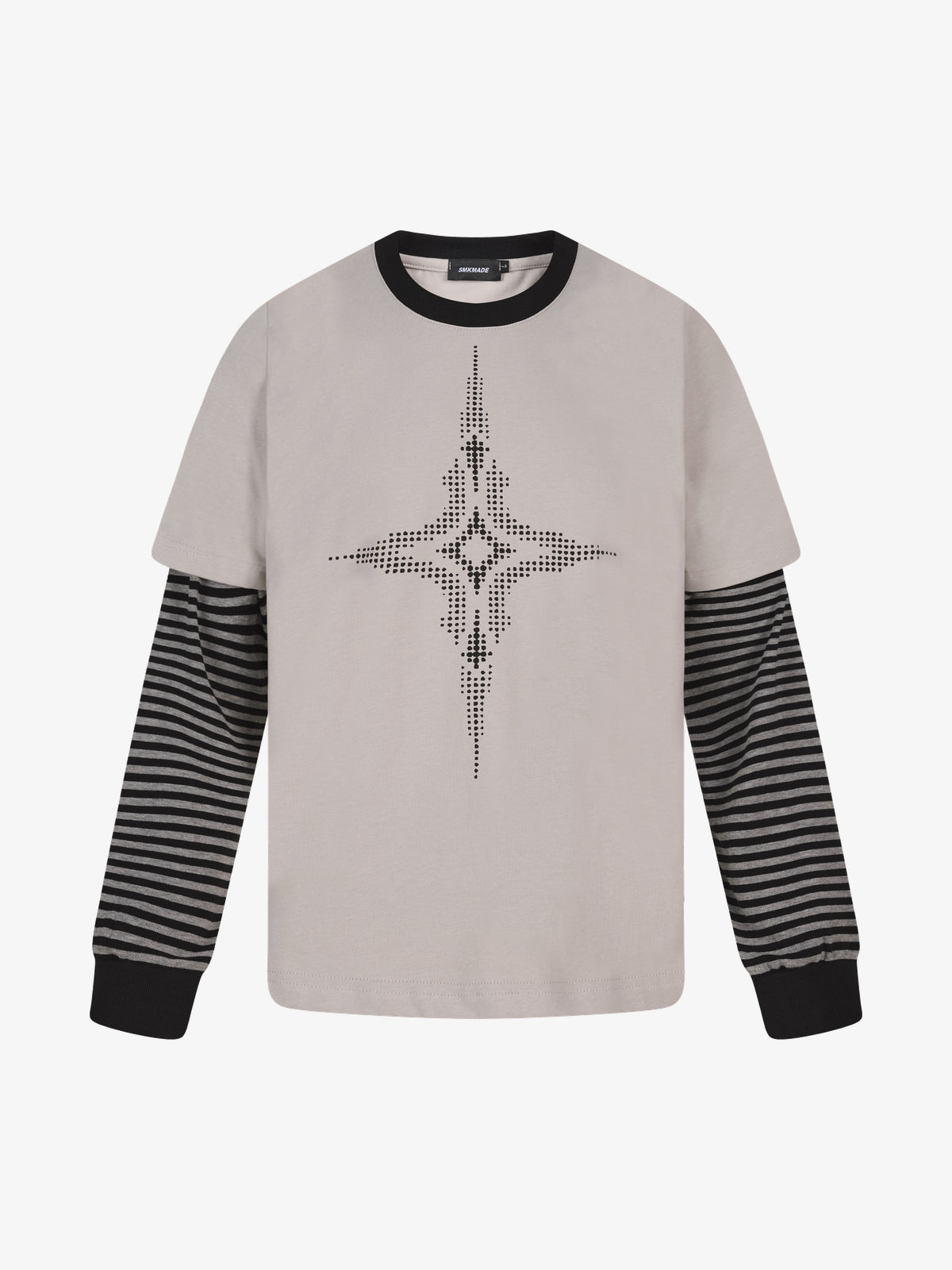 SMK MADE | Star Emblem Layered Sleeve Sweatshirt in White - front view