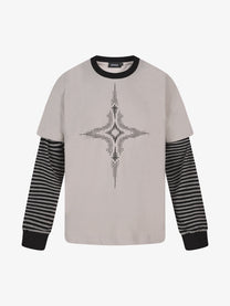 SMK MADE | Star Emblem Layered Sleeve Sweatshirt in White - front view
