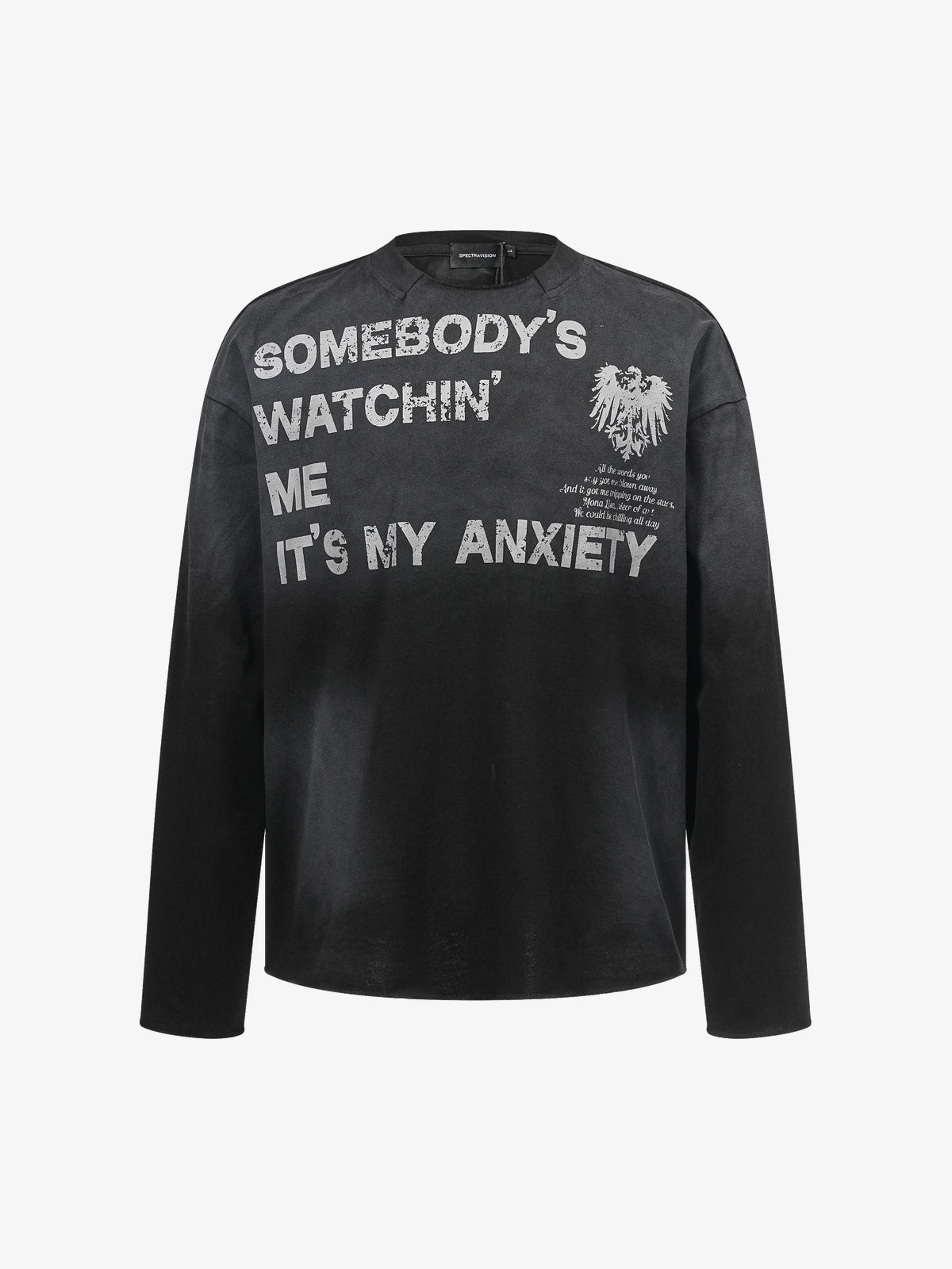SPECTRA VISION | Anxiety Slogan Washed Sweatshirt in Black - front view