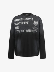 SPECTRA VISION | Anxiety Slogan Washed Sweatshirt in Black - front view