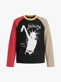 SPECTRA VISION | Figure Print Color Block Sweatshirt in Black - front view
