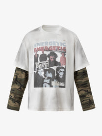 STAFF PICK | 1955 Photo Camo Sleeve Sweatshirt in White - front view