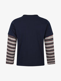 TAELE PLUS | Statement Layered Sleeve Sweatshirt in Navy - back view