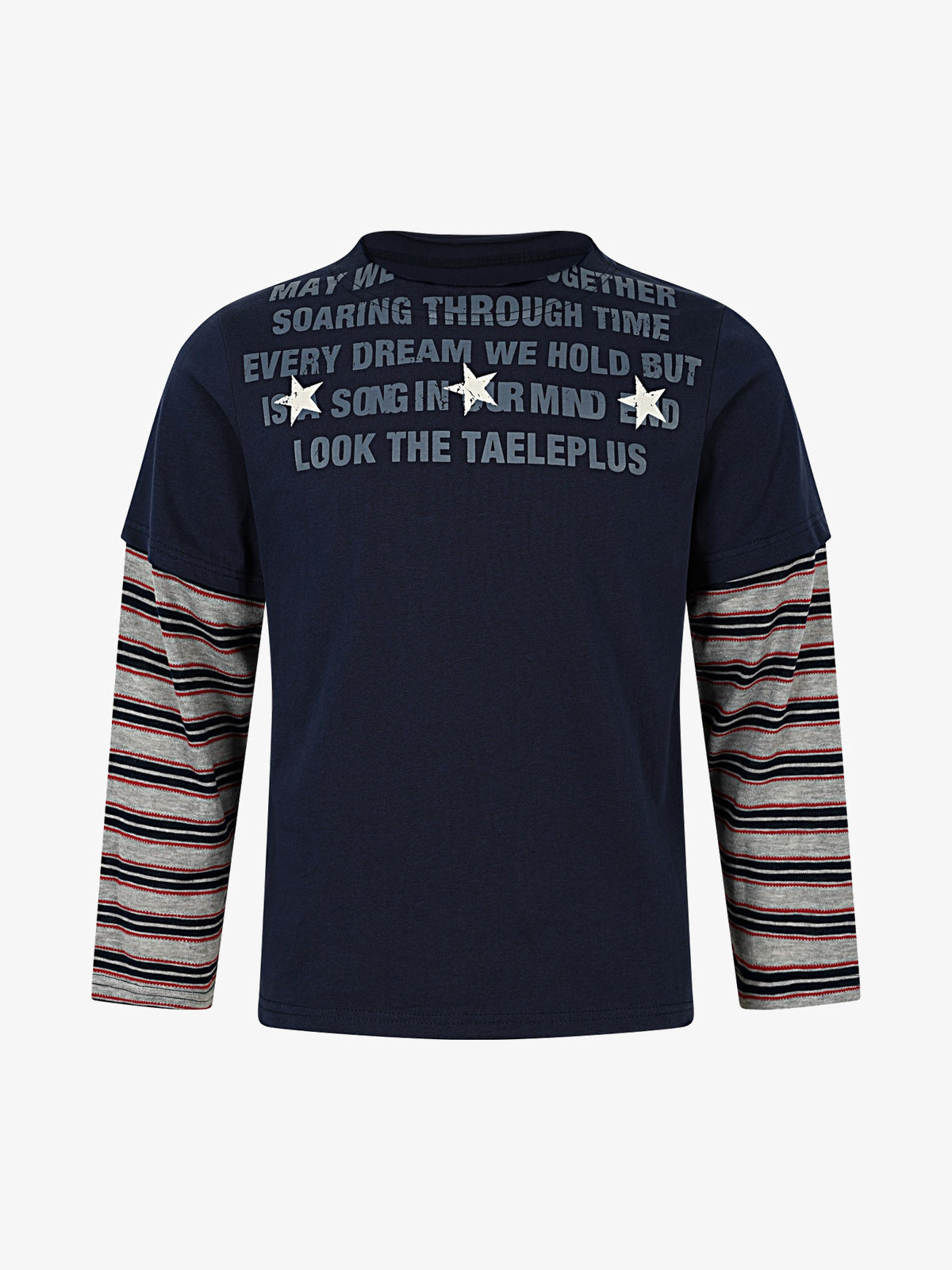 TAELE PLUS | Statement Layered Sleeve Sweatshirt in Navy - front view