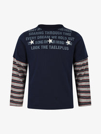 TAELE PLUS | Statement Layered Sleeve Sweatshirt in Navy - front view