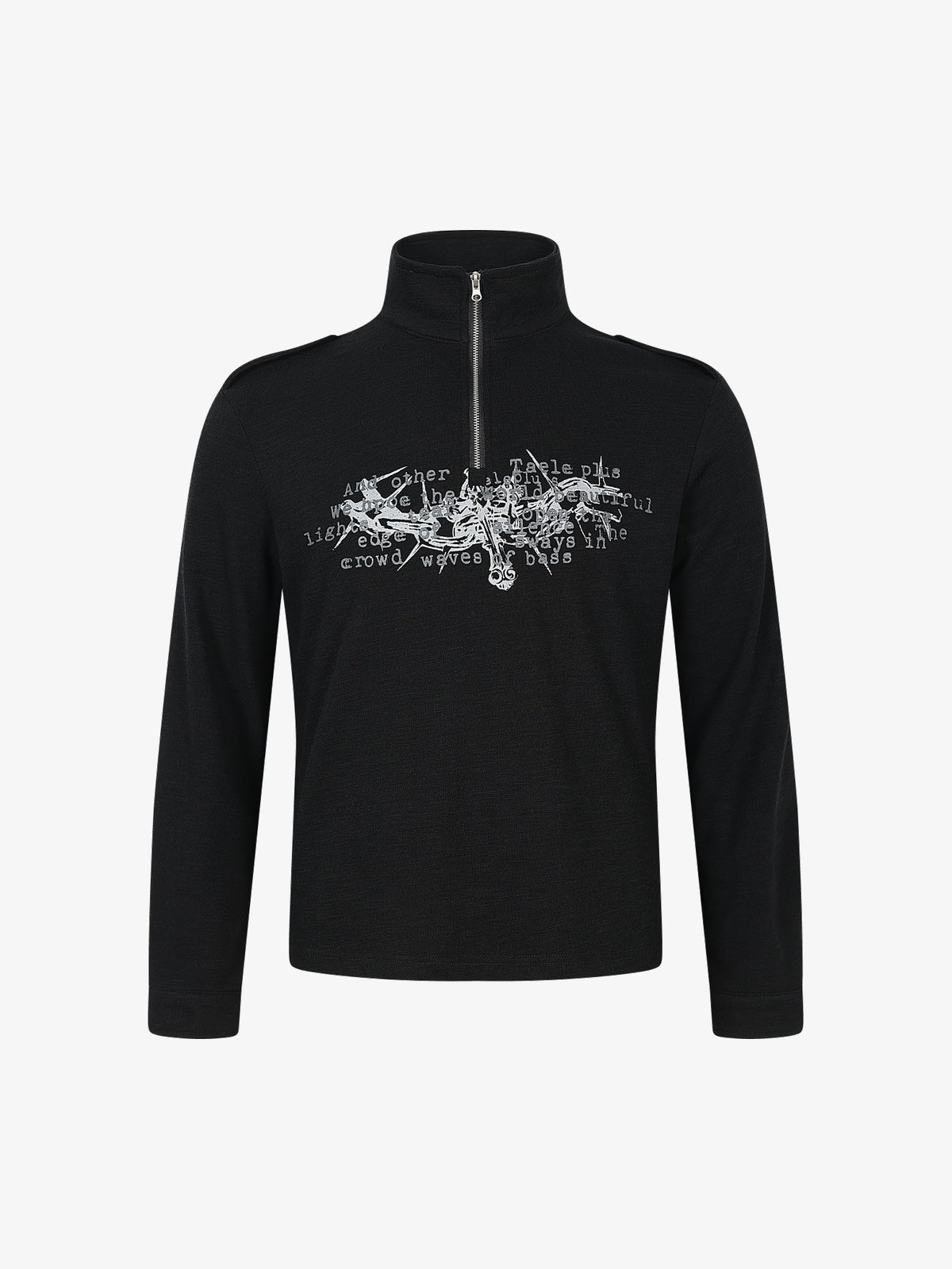 TAELE PLUS | Abstract Logo Half Zip Sweatshirt in Black - front view