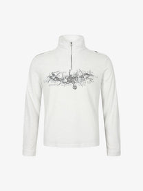 TAELE PLUS | Abstract Logo Half Zip Sweatshirt in White - front view