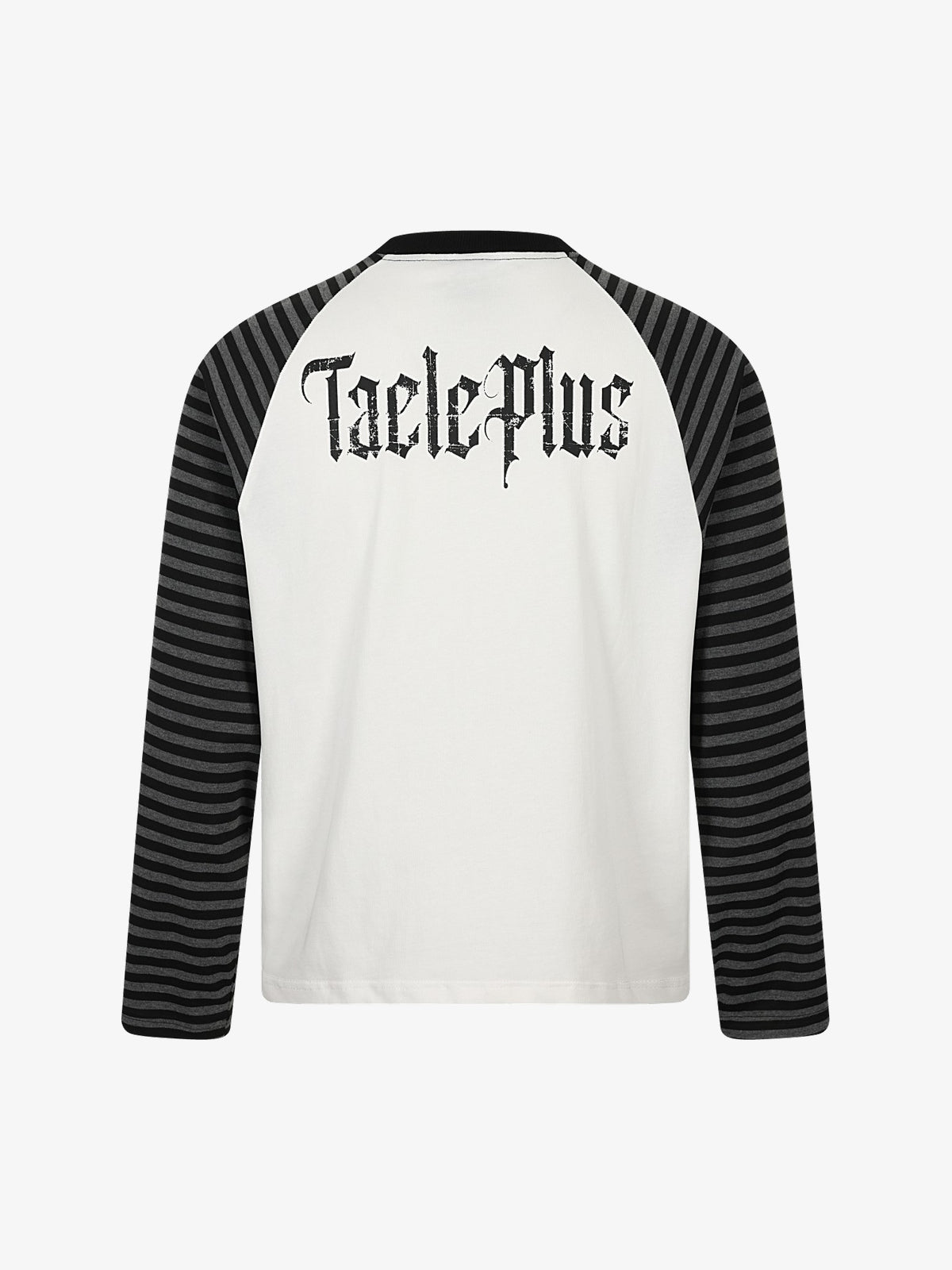 TAELE PLUS | Figure Print Striped Sleeve Sweatshirt in White - back view