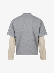TAELE PLUS | Kitten Patch Layered Sleeve Sweatshirt in Gray - back view