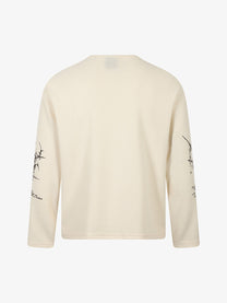 TAELE PLUS | Rune Print Henley Sweatshirt in Cream - back view