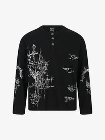 TAELE PLUS | Rune Print Henley Sweatshirt in Black - front view