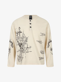 TAELE PLUS | Rune Print Henley Sweatshirt in Cream - front view