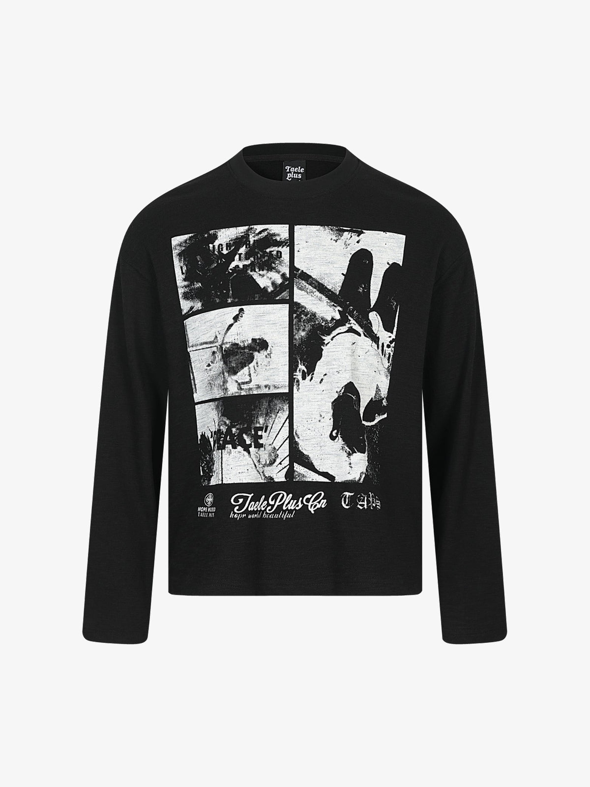 TAELE PLUS | Photo Collage Sweatshirt in Black - front view