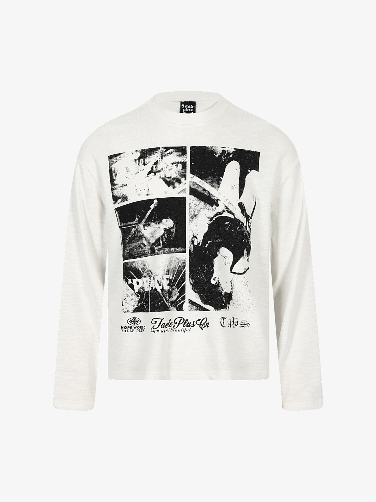 TAELE PLUS | Photo Collage Sweatshirt in White - front view