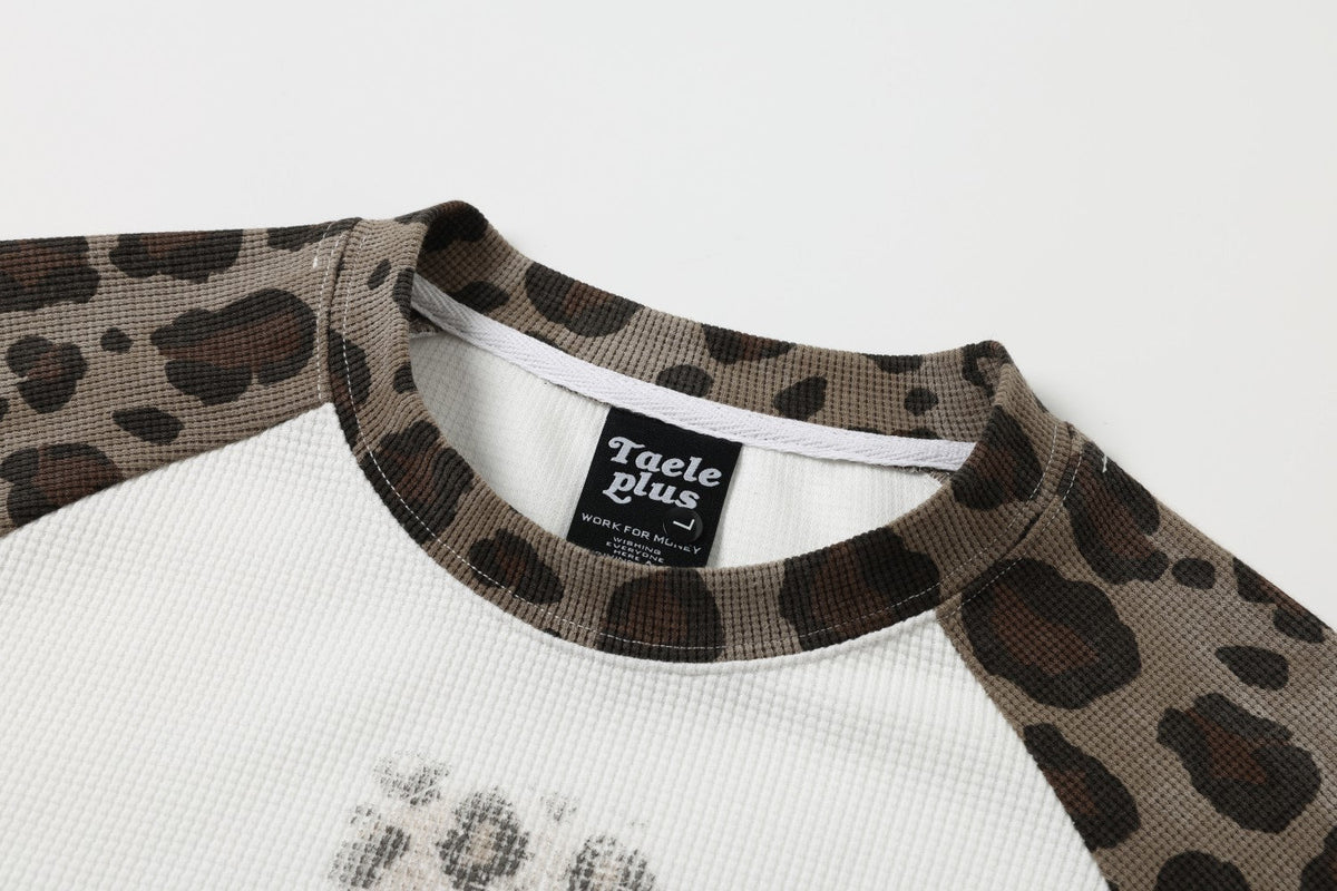 TAELE PLUS | Star Cross Leopard Sleeve Sweatshirt - product detail