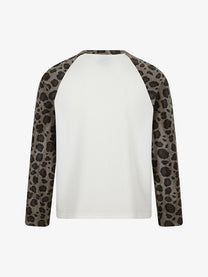 TAELE PLUS | Star Cross Leopard Sleeve Sweatshirt in White - back view