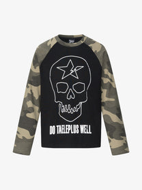 TAELE PLUS | Skull Star Camo Sleeve Sweatshirt in Black - front view