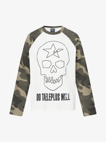 TAELE PLUS | Skull Star Camo Sleeve Sweatshirt in White - front view